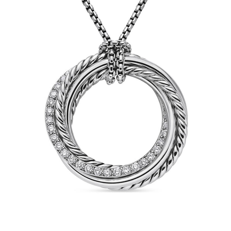Crossover Pendant Necklace in Sterling Silver with Diamonds, 26mm