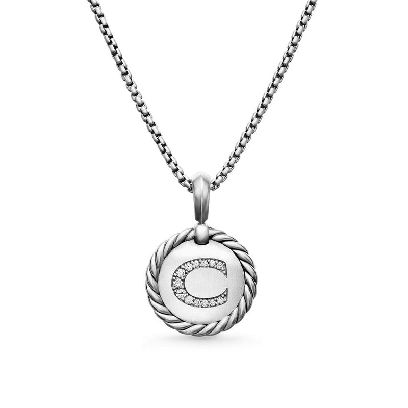 Initial Charm Necklace in Sterling Silver with Diamond C