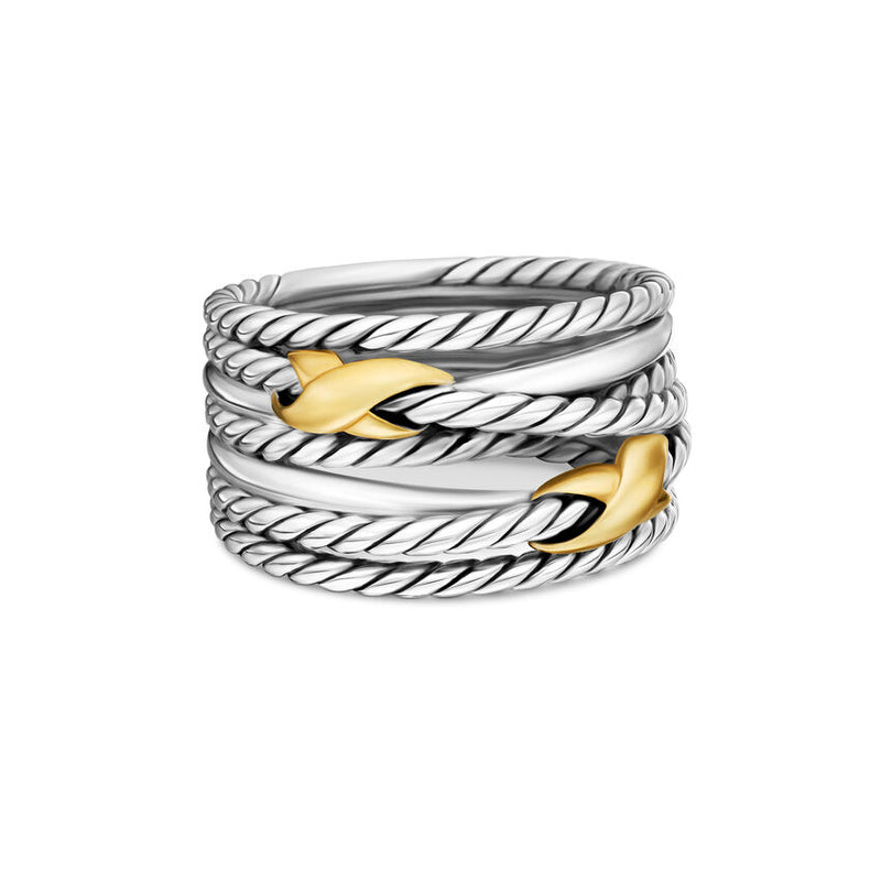 Double X Crossover Ring in Sterling Silver with 18K Yellow Gold, 13mm