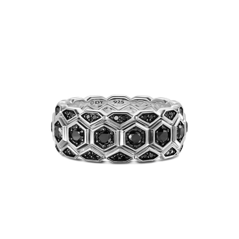Hex Stack Ring in Sterling Silver with Black Diamonds, 9.3mm