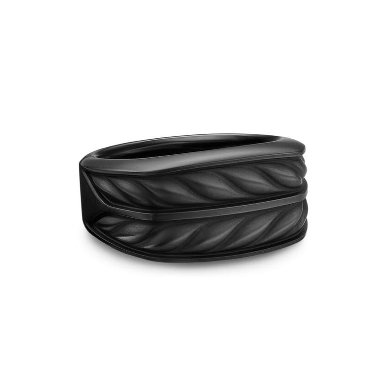 Chevron Three Sided Signet Ring in Black Titanium, 12.5mm