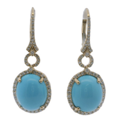 Yellow gold turquoise and diamond dangle earrings