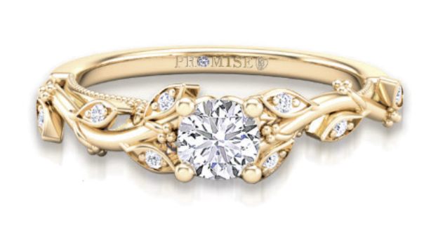 A yellow gold floral diamond engagement ring