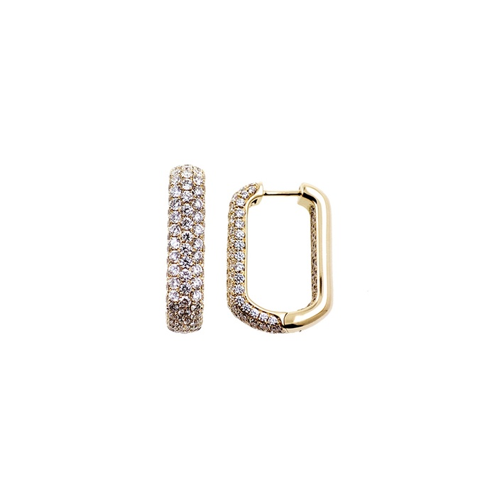 Yellow gold diamond oval hoop earringsagainst a white background
