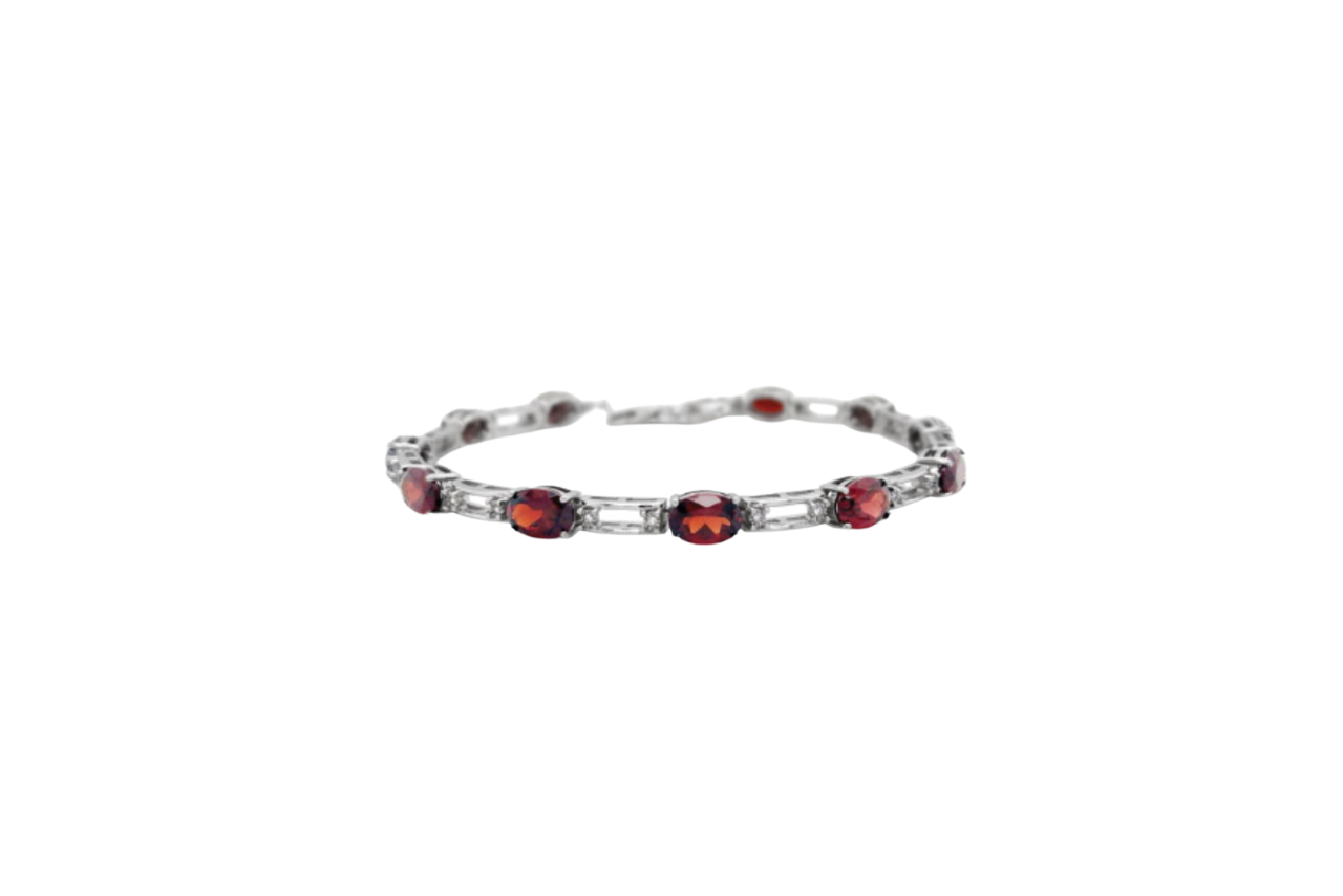A garnet and sterling silver diamond bracelet.