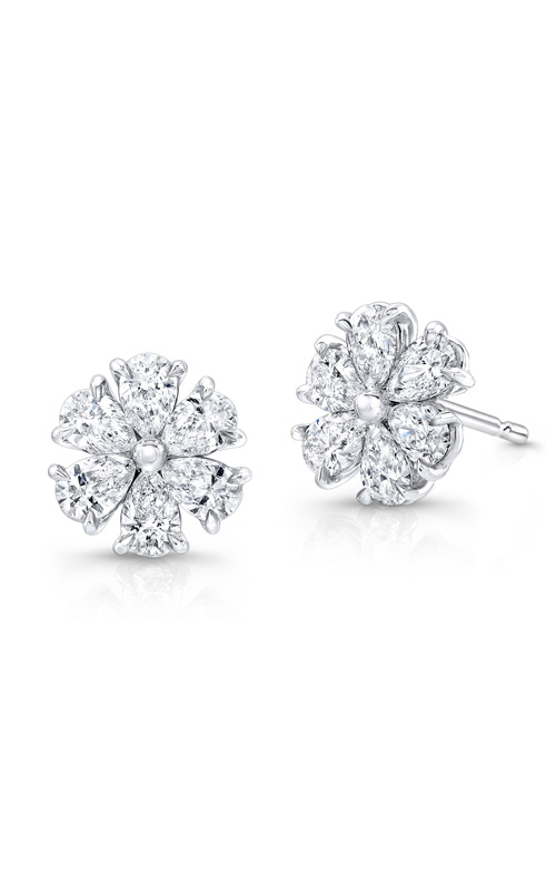 A white gold pear diamond flower stud earrings.