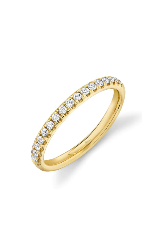 A yellow gold diamond half-way eternity band.