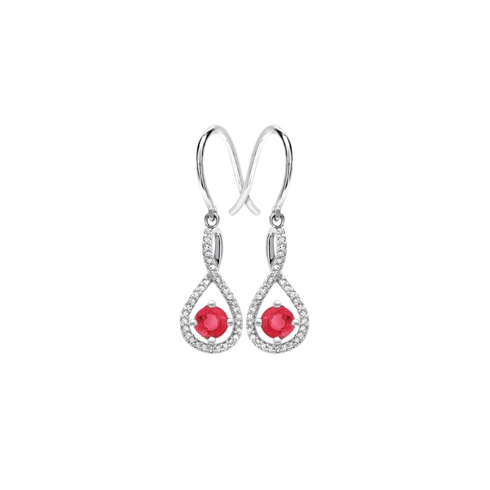 Sterling silver drop earrings encrusted with diamonds and rubies.