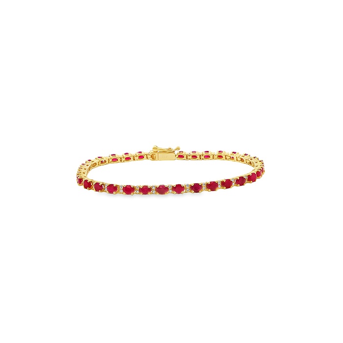 A yellow gold ruby tennis bracelet.
