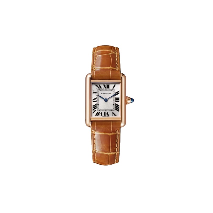 Elegant brown leather strap watch with a rectangular gold-tone case