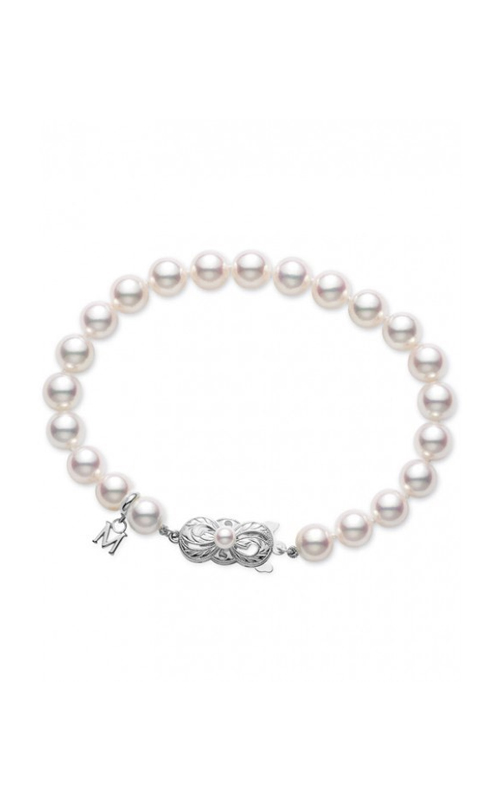 A pearl bracelet with M initial.