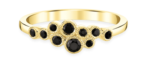 A yellow gold black diamond ring.