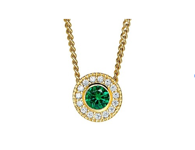yellow plated round emerald green diamond necklace