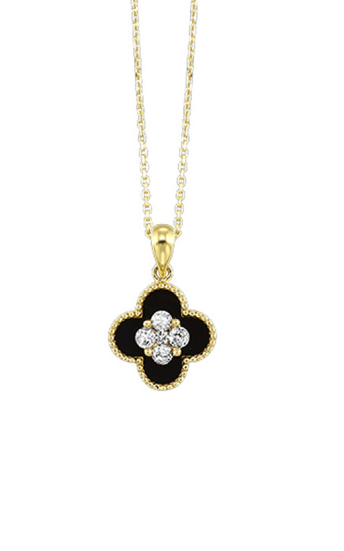 Silver Clover Necklace with Black Onyx and czs- Sterling 925 -