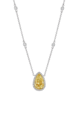 Albert's Platinum and 18k White Gold 3.75ctw Pear Yellow  Diamond Halo Necklace A4144
