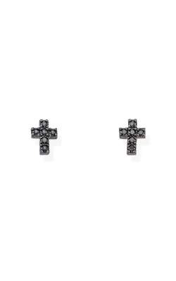 Amen Black Sterling Silver Black CZ Cross Stud Earrings ORCRZN US