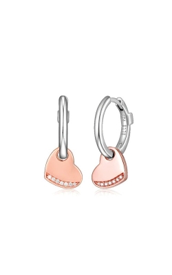 Elle Jewelry Sterling Silver and Rose Gold  Plated CZ Hoop Dangle Heart Earrings R2LCPS000N-XX05NB3