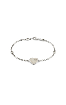 Gucci Sterling Silver and White Enamel 6.7 Inch Interlocking G Heart Bracelet YBA645546003017