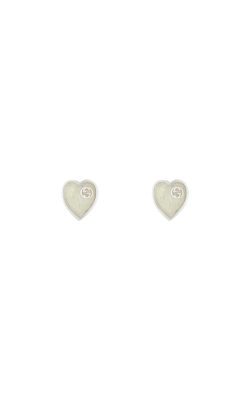 Gucci Sterling Silver and White Enamel Heart Stud Earrings YBD64554700300U
