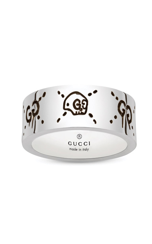 Gucci Icon Heart White Gold Ring, Size 7.25