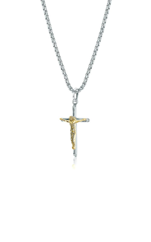 Christian Cross Stainless steel polished silver necklace with gold
