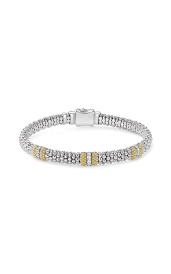 Lagos Sterling Silver and 18k Yellow Gold Caviar Lux 3 Station Diamond Bracelet 05-81264-DDM