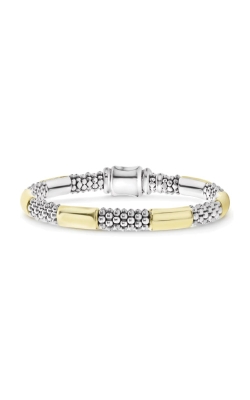 Lagos Sterling Silver and 18k Yellow Gold High Bar Station Caviar Bracelet 05-81342-7