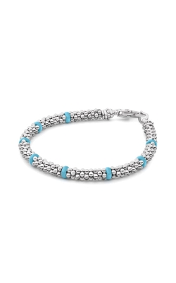 Lagos Sterling Silver Blue Caviar Station Ceramic Beaded Bracelet 05-81385-CT7