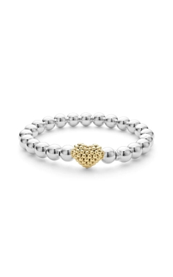 Lagos Signature Caviar Stretch Gold Heart Bead Bracelet 05-81429-7