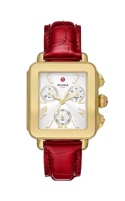 MICHELE Deco Sport 18K Gold-Plated Ruby Red Leather 36mm Watch MWW06K000065