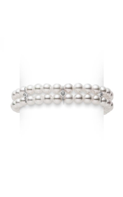 Mikimoto Classic Double Strand Akoya Pearl & .13ct Diamond Bracelet in 18k White Gold MDQ10062ADXW