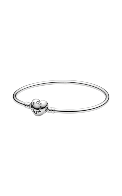 Pandora Moments Silver Bangle Bracelet Logo Heart Clasp 596268-21