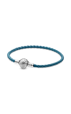 Pandora Moments Seashell Clasp Turquoise Braided Leather Bracelet 598951C01-S1