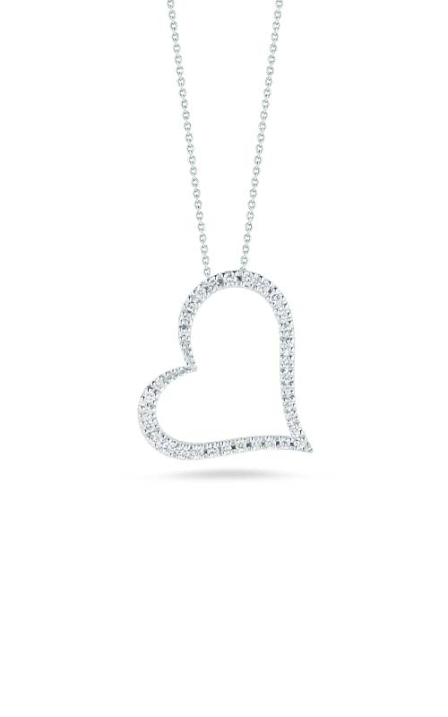 Diamond Tilted Heart Necklace, Silver or White Gold