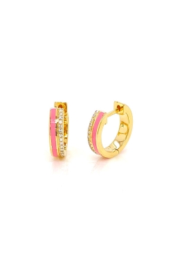 Shy Creation 14k Yellow Gold .08ct Diamond Pink Enamel Huggie Earrings SC55022806EP