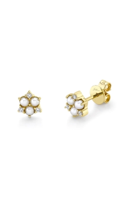 Shy Creation 14k Yellow Gold .06ctw Diamond Pearl Stud Earrings SC55021814