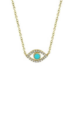 Shy Creation 14k Yellow Gold .13ctw Diamond Turquoise Eye Necklace SC55019731