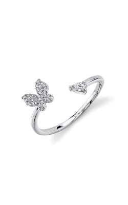 Shy Creation 14k White Gold .15ct Butterfly and Pear Diamond Ring SC55021145
