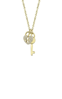 Shy Creation 14k Yellow Gold .11ctw Diamond Heart and Key Necklace SC55010053