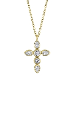 Shy Creation 14k Yellow Gold .42ct Pear Diamond Cross Necklace SC55020401