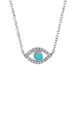 Shy Creation 14k White Gold .13ctw Diamond and Turquoise Eye Necklace SC55019730