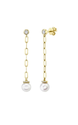 Shy Creation 14k Yellow Gold .20ctw Diamond and Cultured Pearl Paper Clip Drop Earrings SC55021895