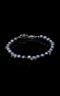 William Henry 8mm Peacock Pearl & Sterling Silver Skull Dandy Mens Bracelet BB55 PP