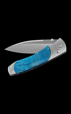 William Henry Stainless Steel Dyed Blue Maple Burl Wood Pocket Knife A300-8