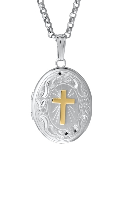 Albert's Sterling Silver 14k Yellow Gold Cross Locket with 18 Inch Chain GS305