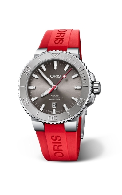 Oris Aquis 43.5mm Automatic Grey Watch with Red Rubber Strap 73377304153RB