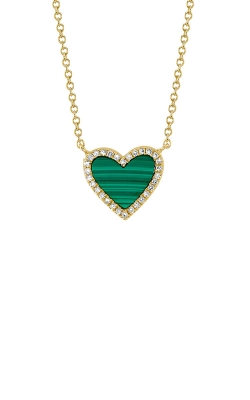 Shy Creation 14k Yellow Gold .90ctw Malachite Diamond Heart Necklace SC55014235