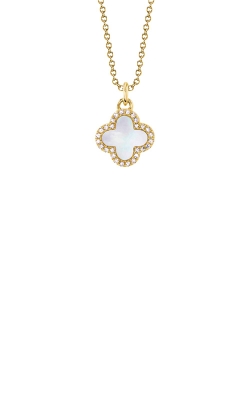 Shy Creation 14k Yellow Gold .08ctw Diamond & .41ctw Mother of Pearl Clover Necklace SC55025140