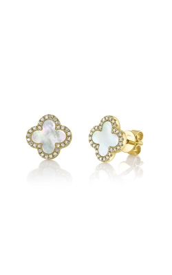 Shy Creation 14k Yellow Gold .15ctw Diamond & .81ctw Mother of Pearl Clover Earrings SC55025137