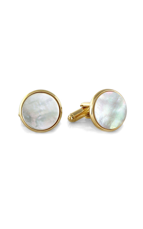 Yellow gold round cufflinks with mother of pearl stones.